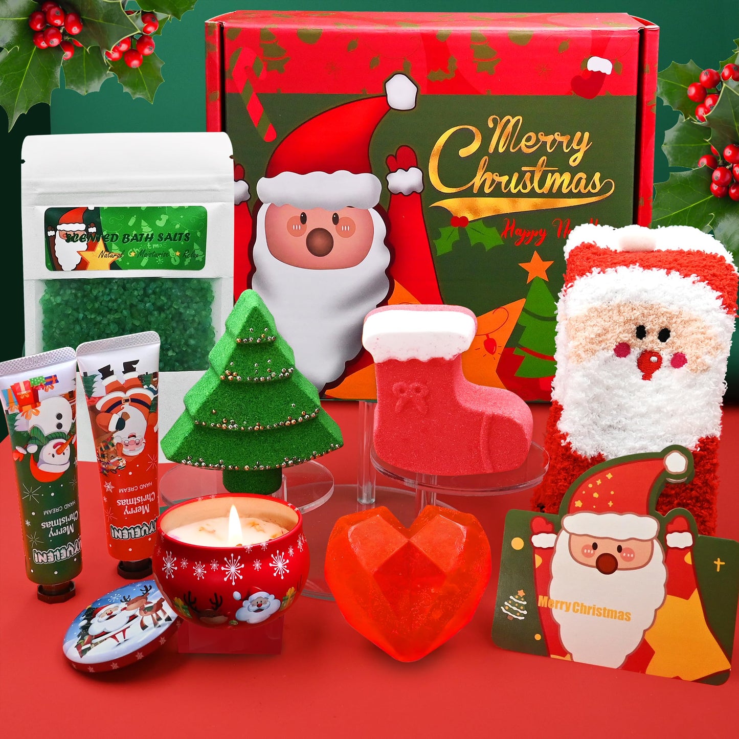 Pamper Gifts for Women, Christmas Candle Bath Set Presents for Her, Xmas Secret Santa Gift Basket for Women Her Mom Wife Girlfriend Sister Grandma