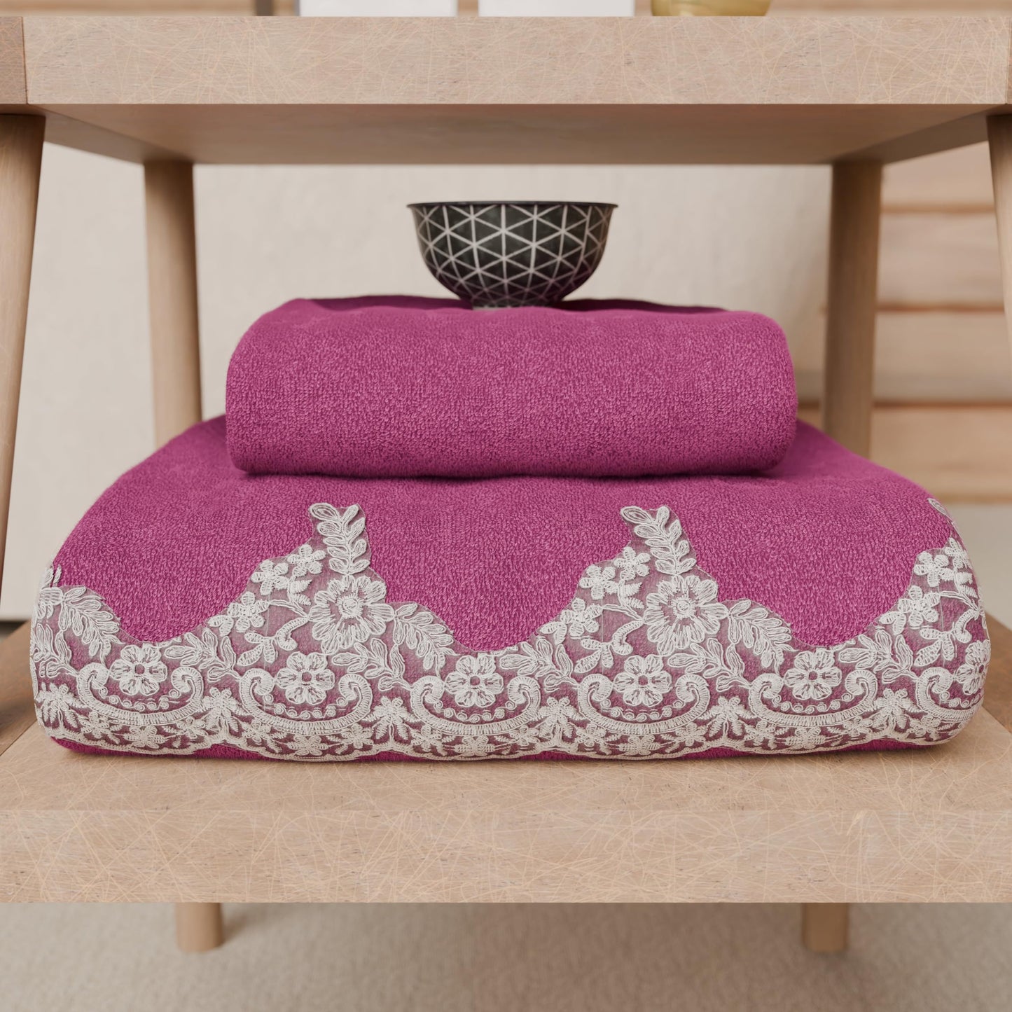 PETTI Artigiani Italiani - 100% Cotton Terry Bath Towels, 1+1 Towel Set, 2 Pieces 1 Face Towel and 1 Hand Towel, Fuchsia
