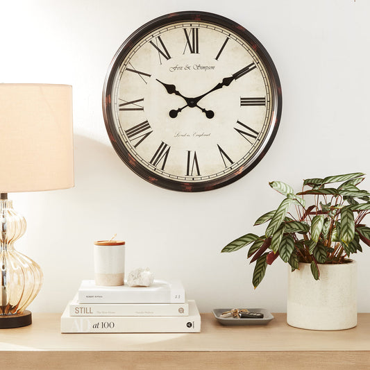 Fox and Simpson Extra Large 50cm / 20-Inch Grand Central Station Wall Clock in Black & Beige