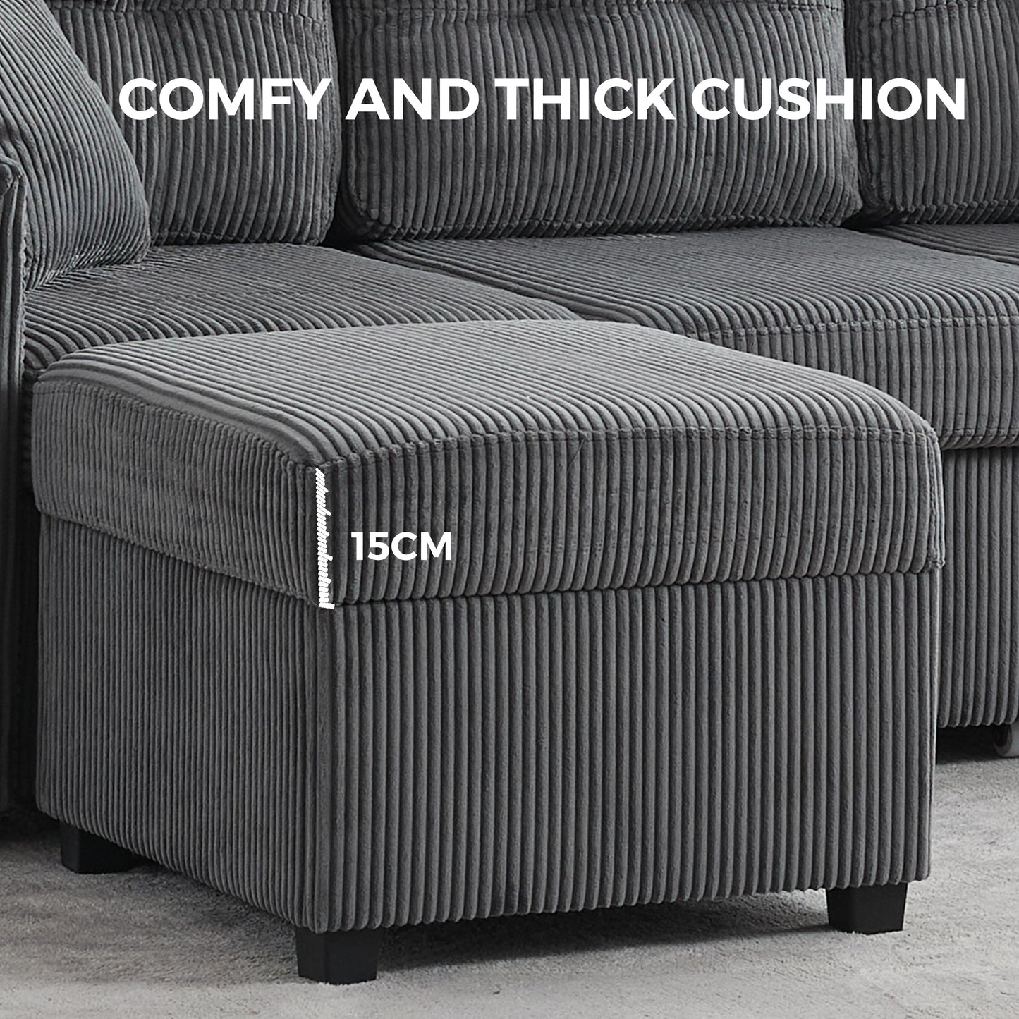 MAXYOYO Ottoman with Storage, 57CM Corduroy Footstool Multipurpose Foot Rest Sofa Stool