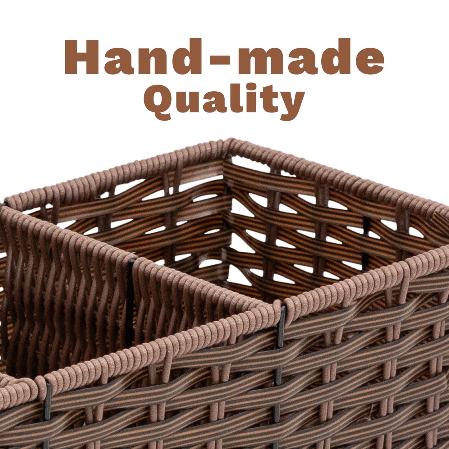 myHomeBody Wicker Basket With 3 Compartments, Bathroom Caddy, Dark Walnut