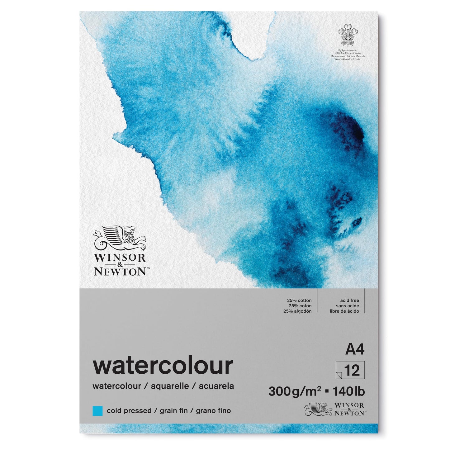 Winsor and Newton Watercolour Paper Pad, A4, 12 Sheets, 300 g/m?, Glue Bound, Cold Pressed, Acid , Mixture of 25 Percent Cotton and Cellulose Fibres,