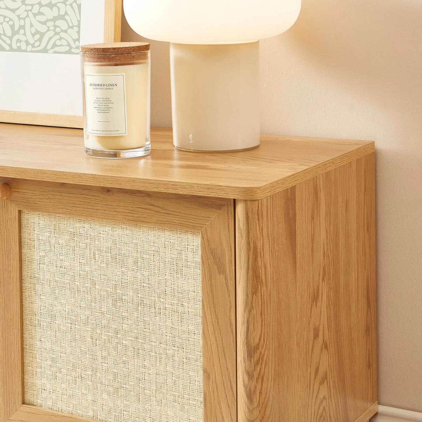 BAÏTA HAIDA TV Unit in Oak Effect and Rattan Weave