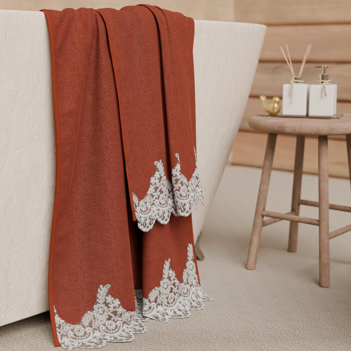 PETTI Artigiani Italiani - 100% Cotton Terry Bath Towels, 1+1 Towel Set, 2 Pieces 1 Face Towel and 1 Hand Towel, Terracotta