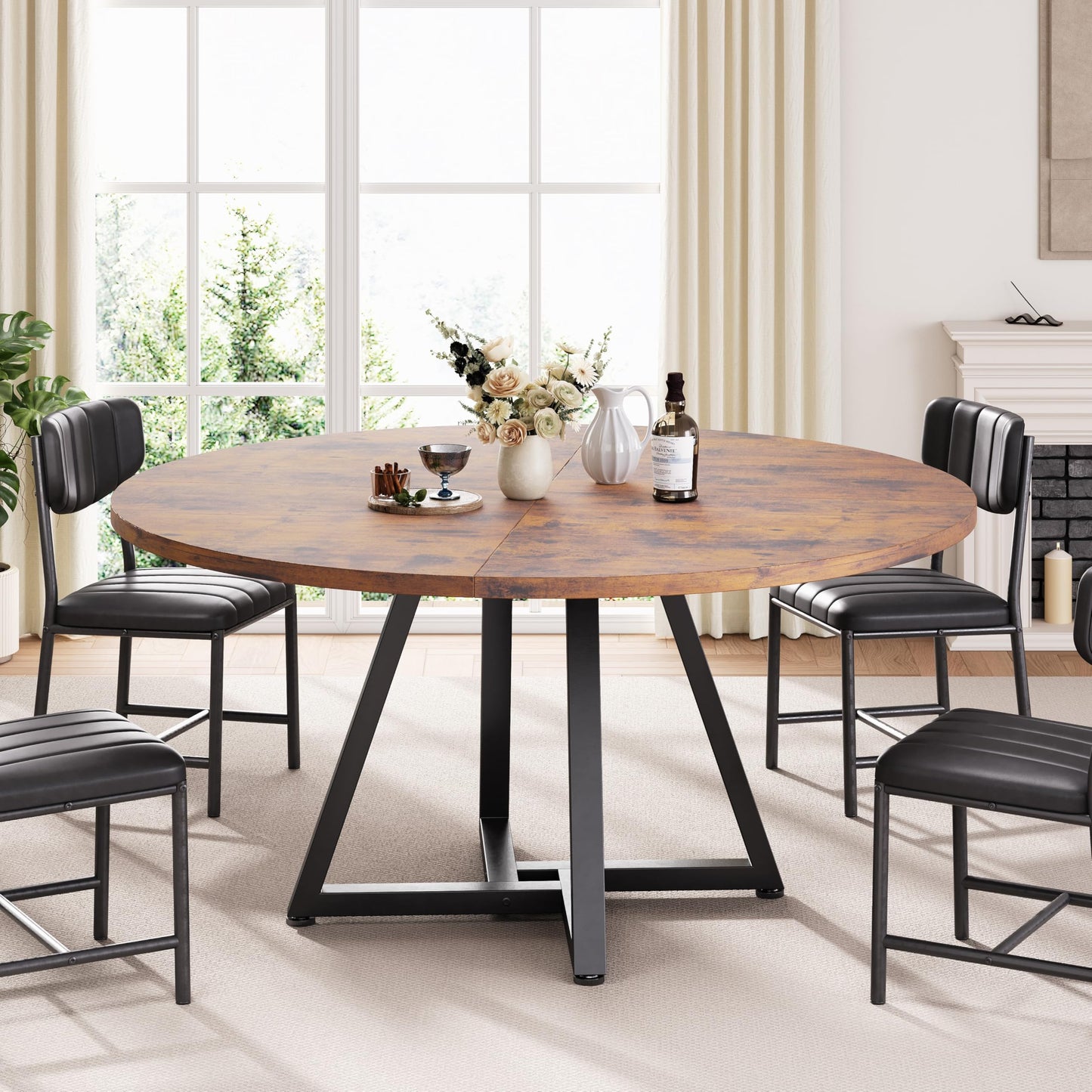 Jocoevol Round Kitchen Dining Table for 2 People, Circle Dinner Table with Metal Frame, Space Saving Wood Industrial Furniture (Vintage, 31 inch