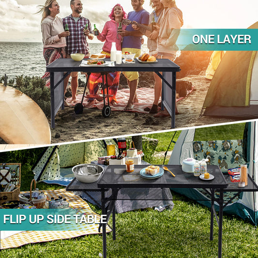 Nice C Modern Folding Grill Table, Rectangular, Gray, 53.15" x 23.6" 26", Mesh Top, Alloy Steel Frame, Adjustable Height, Waterproof, Indoor and