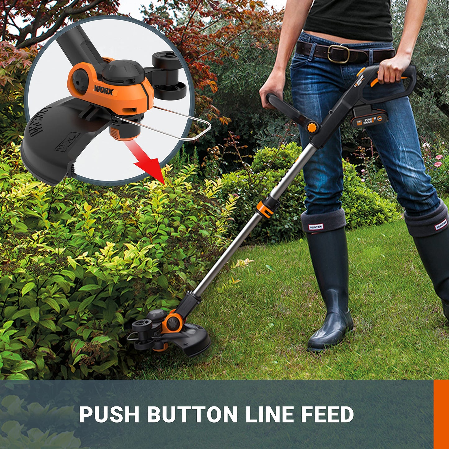 WORX WG163E.9 20V 30cm Cordless Line Trimmer Tool Only (No Battery or Charger) - Lightweight Grass Trimmer with Instant Conversion to Wheeled Edger,