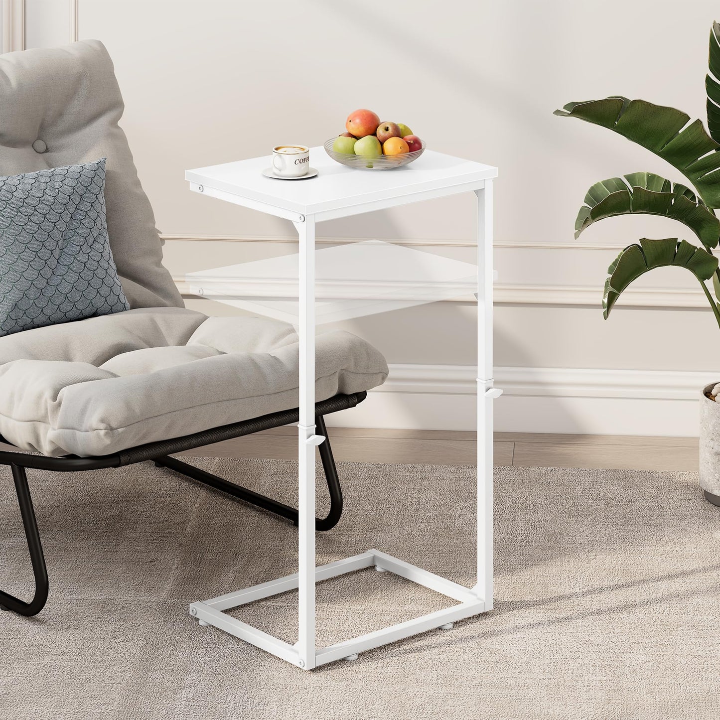 Vagusicc C-Shaped Side Table, Adjustable Height 45-85cm Sofa Side Tables, Small Side Table for Small Spaces