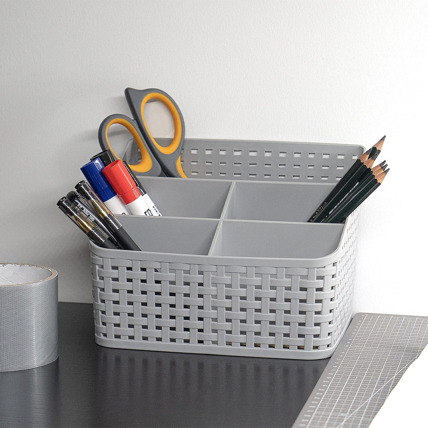 Fai Top 5 Grid Plastic Storage Basket Grey