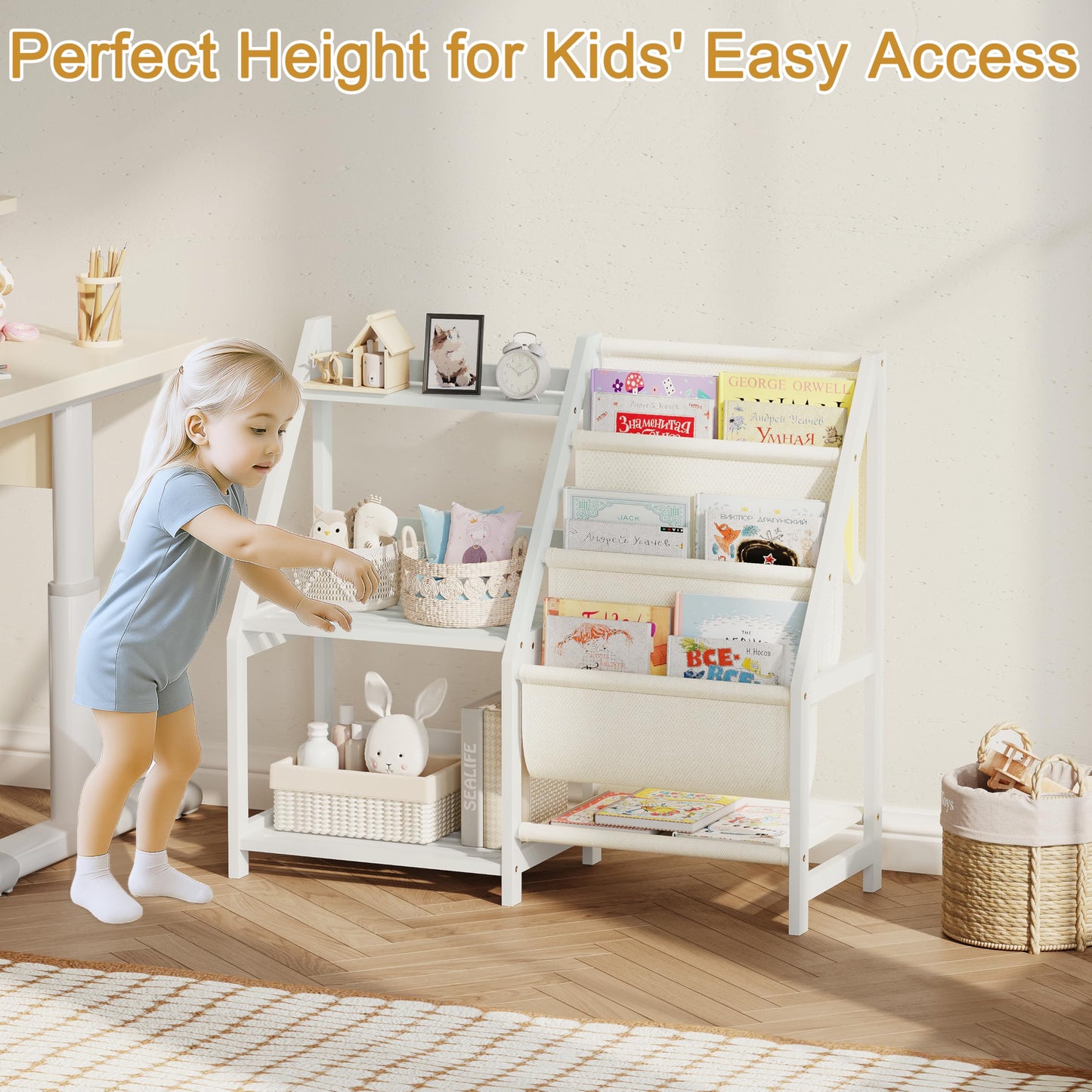 BAMBANG Kids Bookshelf and Toy Storage, 3 Tier Toddler Book Shelf, Montessori Bookshelf Baby Bookcase for Nursery, Bedroom, Playroom