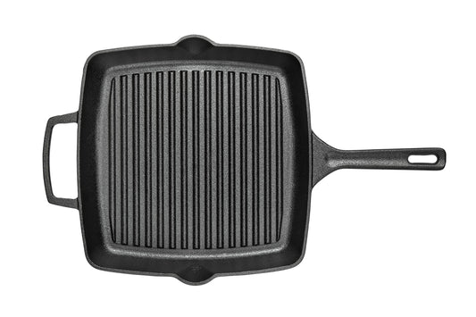 Prestige x Nadiya Cast Iron Griddle Pan - Pre Seasoned Square Cast Iron Pan 25cm, Induction suitable, BBQ & Oven Safe, Toxin Free Cast Iron Skillet