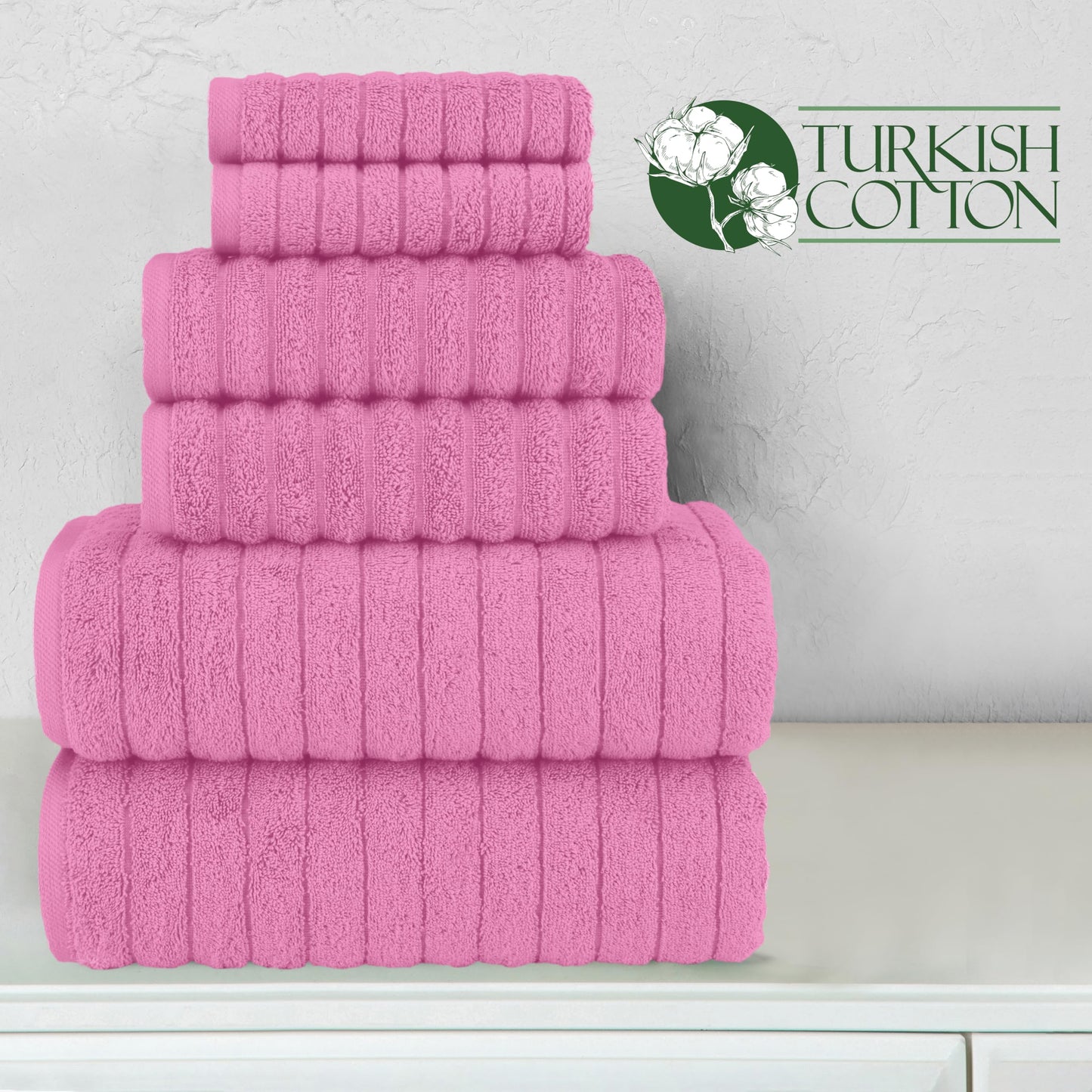 Elegant Comfort 100% Turkish Cotton Corduroy Ribbed Luxury Bath Towels 6-Piece Set, Premium Feel - Quick Dry, Highly Absorbent