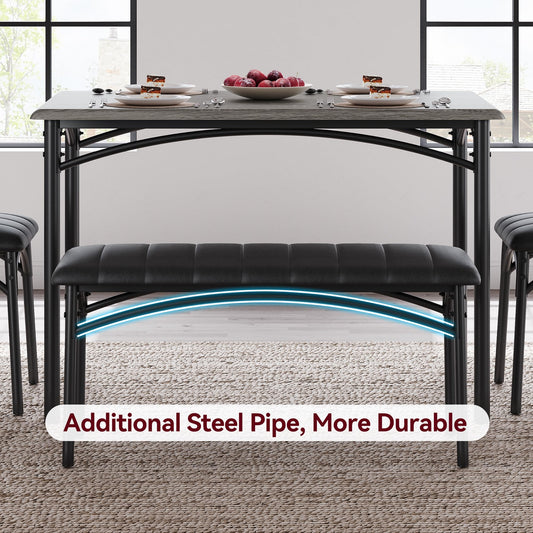 Lidzopas Dining Table Set Upholstered Chairs & Bench, Compact Space-Saving, Industrial Rustic Metal Frame, Sturdy Durable