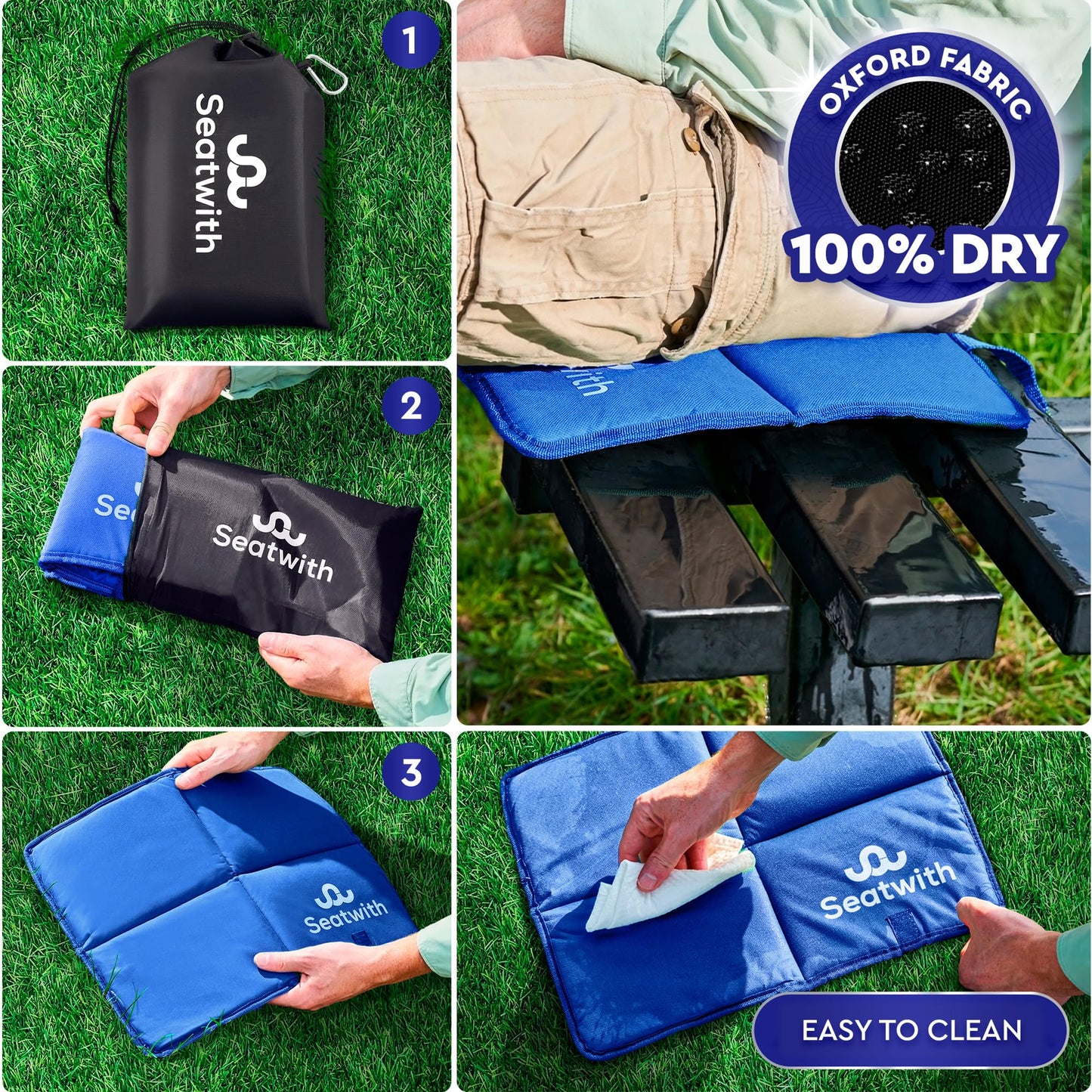 Thermal Foldable Outdoor Seat Cushion with Memory Foam 45x35cm Blue