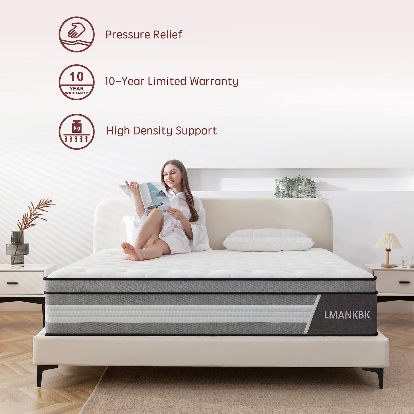 LMANKBK Small Double Mattress 4FT Hybrid 120x190x25cm,Height 25CM Memory Foam & Pocket Springs, 7 Zone Orthopedic, Medium Firm, Motion Isolation