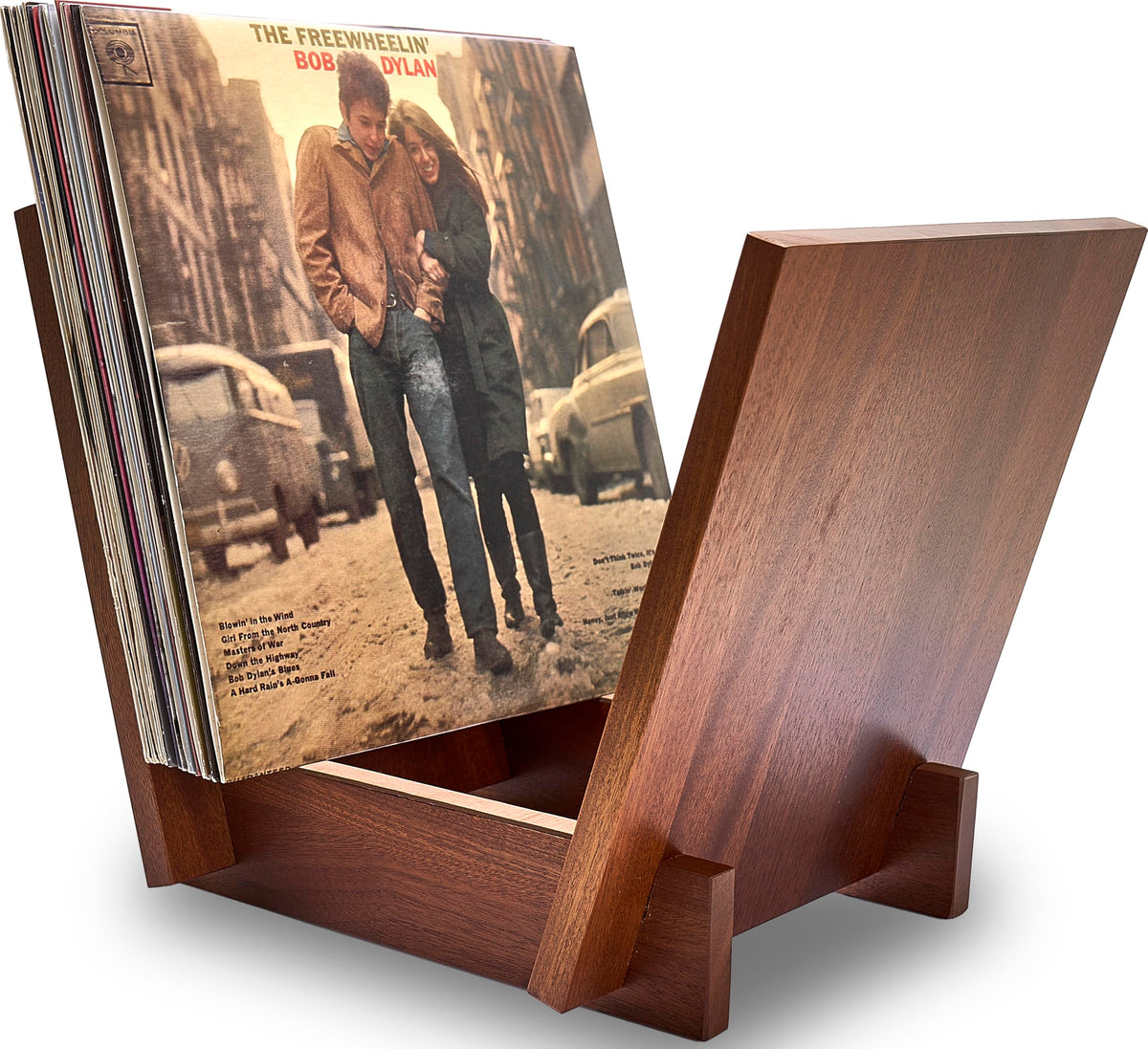 Honygebia Solid Wood Record Holder - Sapele Wooden Vinyl Record Stand, V-Shaped Album Rack for Display and Storage