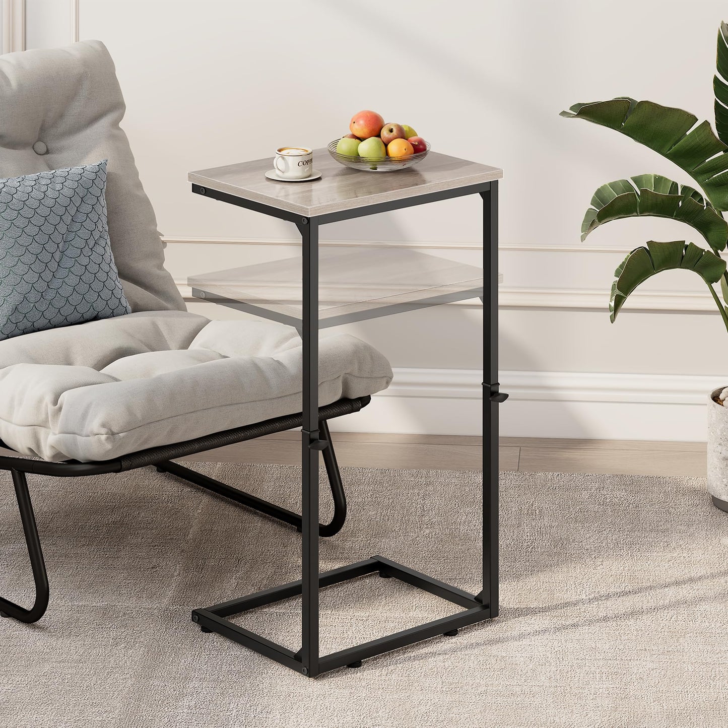Vagusicc C-Shaped Side Table, Adjustable Height 45-85cm Sofa Side Tables, Small Side Table for Small Spaces