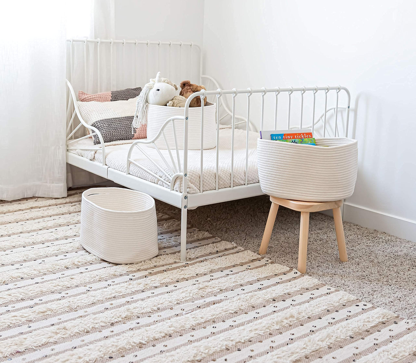 OrganiHaus Set of 3 White Basket for Towel Storage | Bathroom Storage Baskets for Shelves | Blanket Basket for Living Room