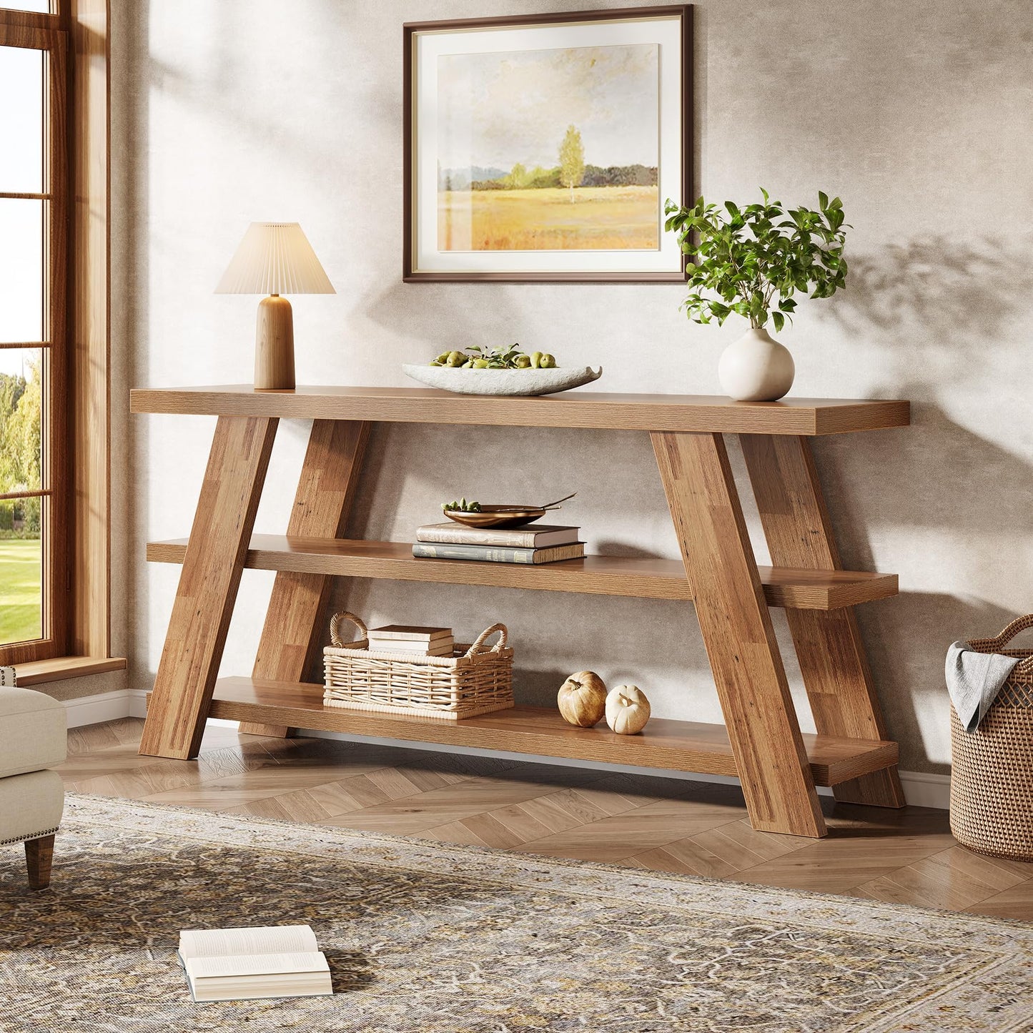 Tribesigns 70.9" Extra Long Console Table with Storage, 3-Tier Narrow Wooden Sofa Table Behind The Couch, Farmhouse Entry Foyer Table for Entryway