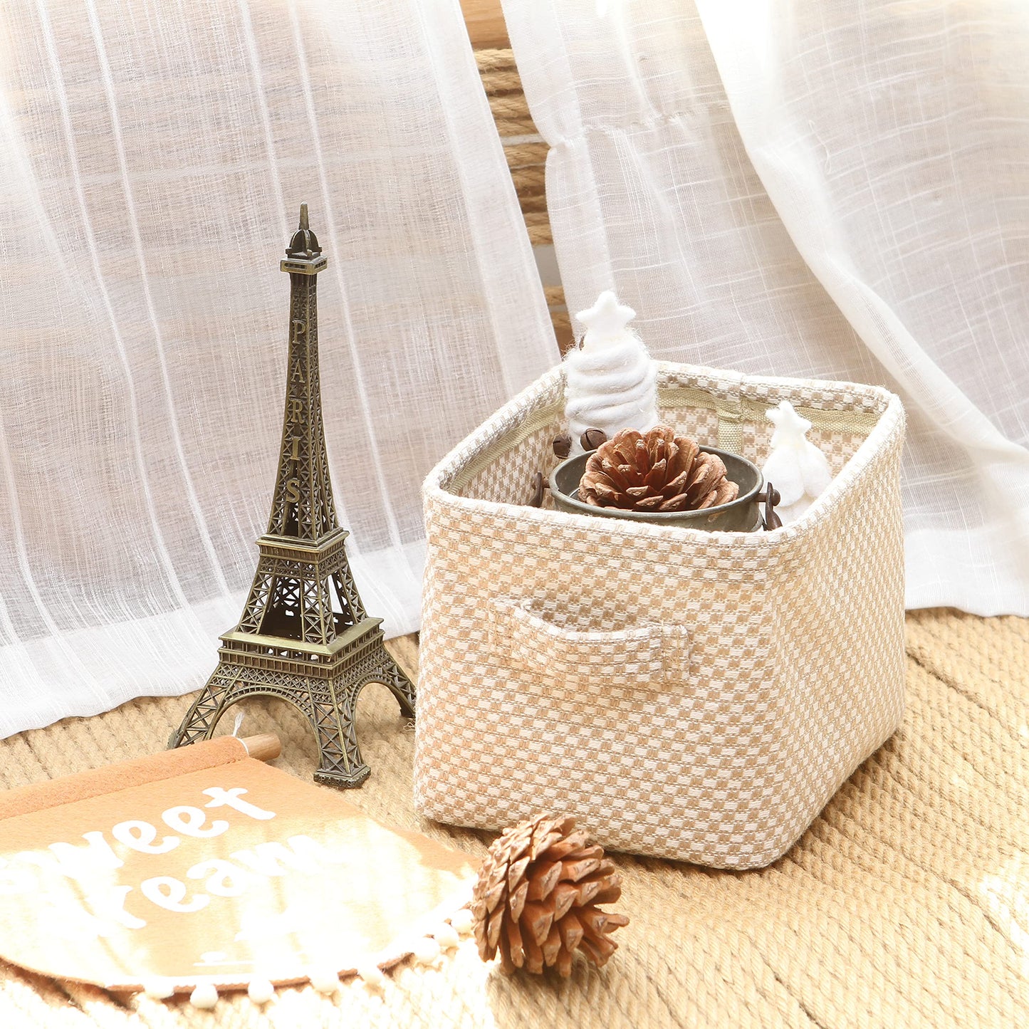 Sea Team 4.5L Jute Storage Baskets, 4pcs Square Boxes with Handles