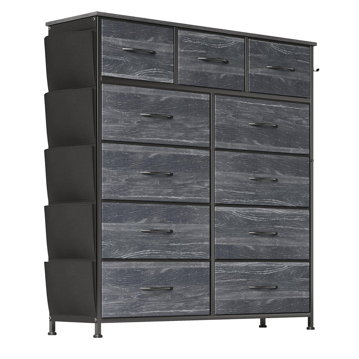 Flrrtenv Chest of Drawers with Pockets for Small Space, 11 Fabric Drawers Dresser with Easy Pull Handle? Storage Organiser Unit, Wooden Top for