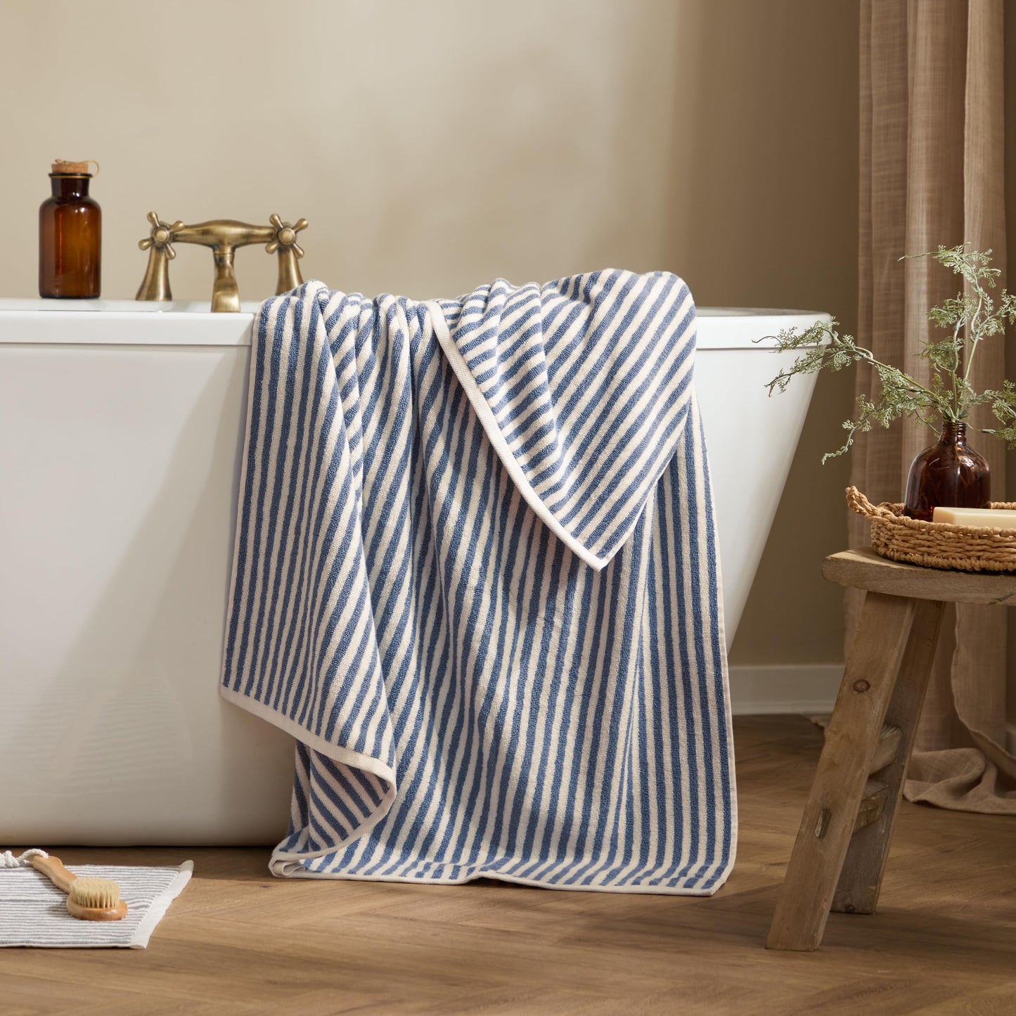 Yard Hebden Striped Cotton Terry XL Bath Sheet (Mineral Blue, 100 x 180 cm)