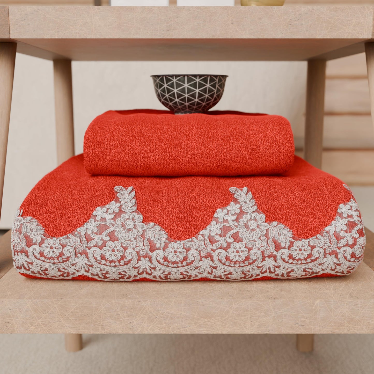 PETTI Artigiani Italiani - 100% Cotton Terry Bath Towels, 1+1 Towel Set, 2 Pieces, 1 Face Towel and 1 Hand Towel, Red