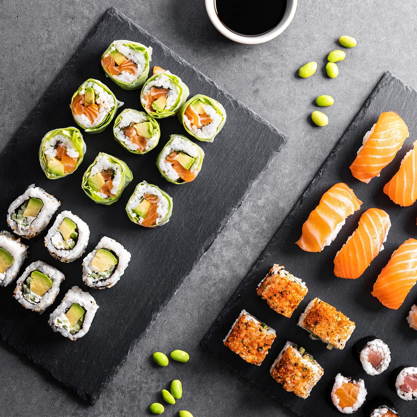 Navaris Natural Slate Serving Plates - Set of 6 Slate Place Mat Serving Trays - Medium Rectangular Stone Table Mat Serving Platter Tiles - 30 x 20 cm