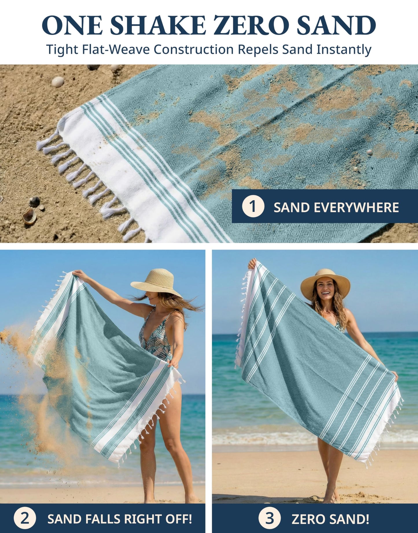 LANE LINEN Turkish Beach Towels, 2 Pack Extra Large Beach Towel, Pre-Washed for Soft Feel, Cotton Rich Oversized Sand Free Quick-Dry Pool Towel