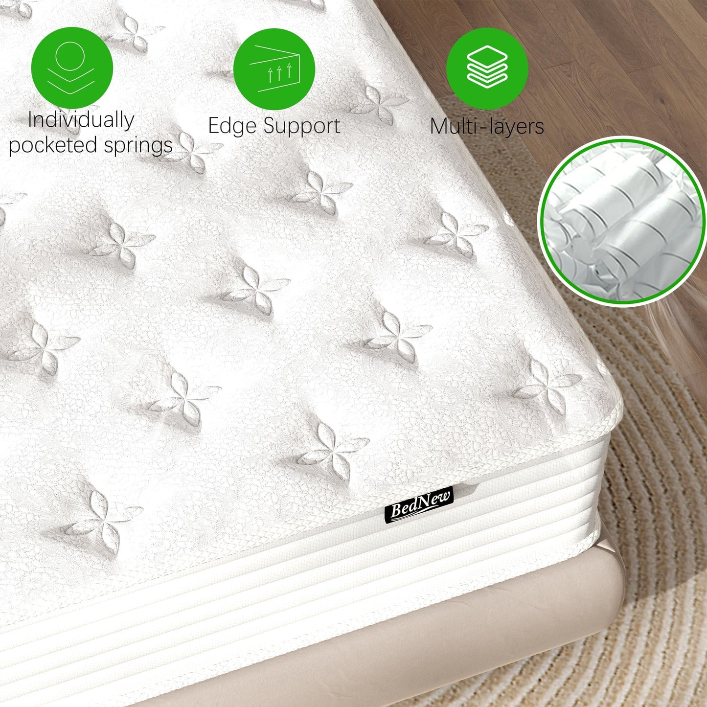 Bednew European Single Size Mattress, 12 inch Medium-Firm Hybrid Mattress with Memory Foam & Pocket Springs