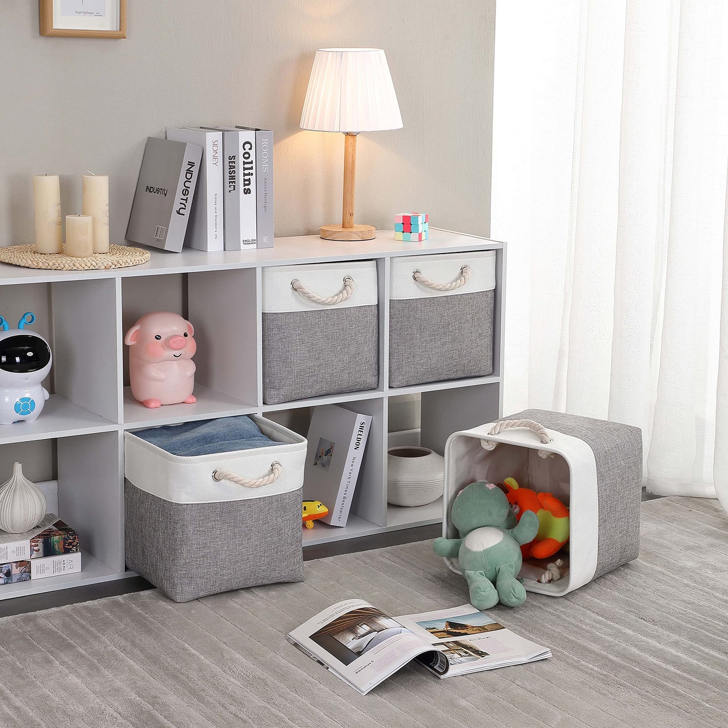 Mangata 25x25x25cm Cube Storage Boxes 3Pcs Gray White Foldable Baskets