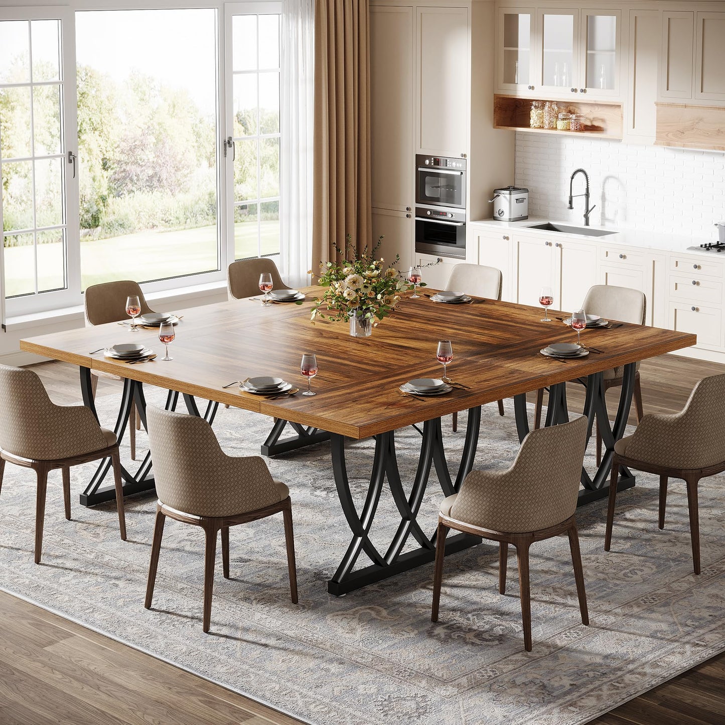 Tribesigns Dining Table for 6-8 People, 70.86-Inch Rectangle Wood Kitchen Table, Dinner Table with Heavy Duty Metal Frame for Kitchen, Living Room