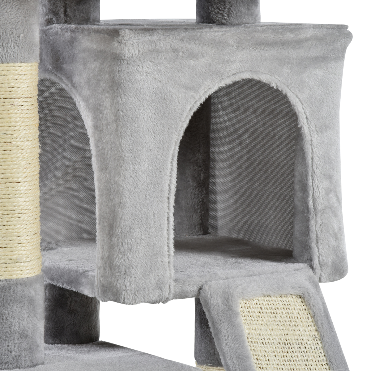 Cat Rest & Play Activity Tree w/ 2 House Cushion Perch Scratching Post Grey