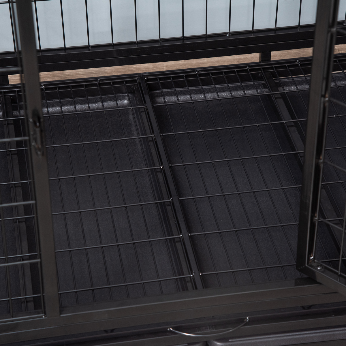 Metal Kennel Cage with Wheels and Crate Tray for Pet Dog Large Black Pawhut