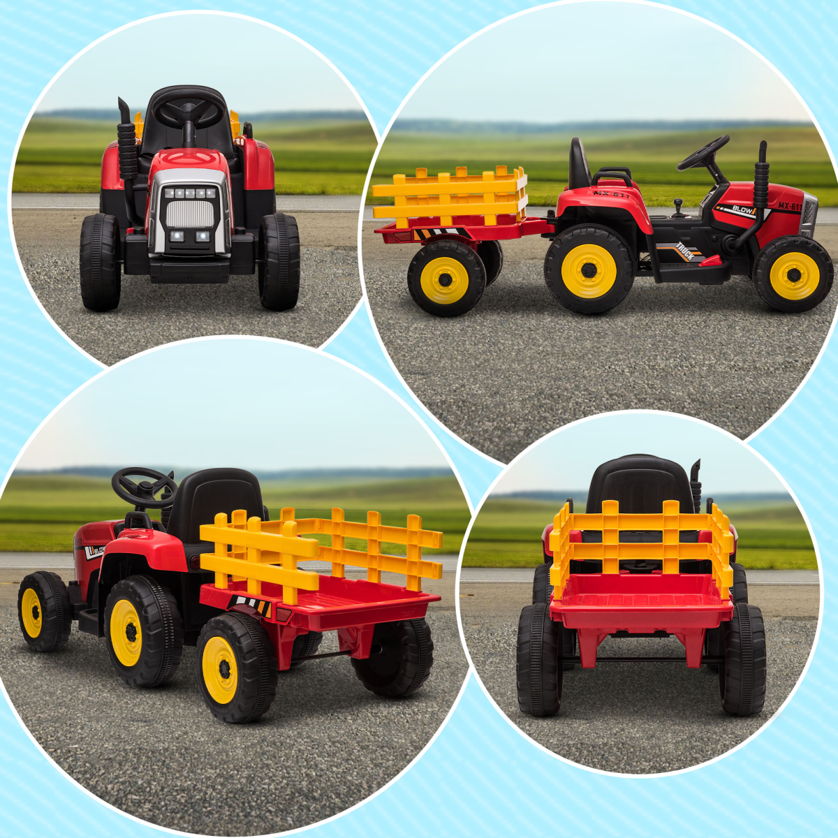 HOMCOM Ride on Tractor with Detachable Trailer, Remote Control, Music - Red
