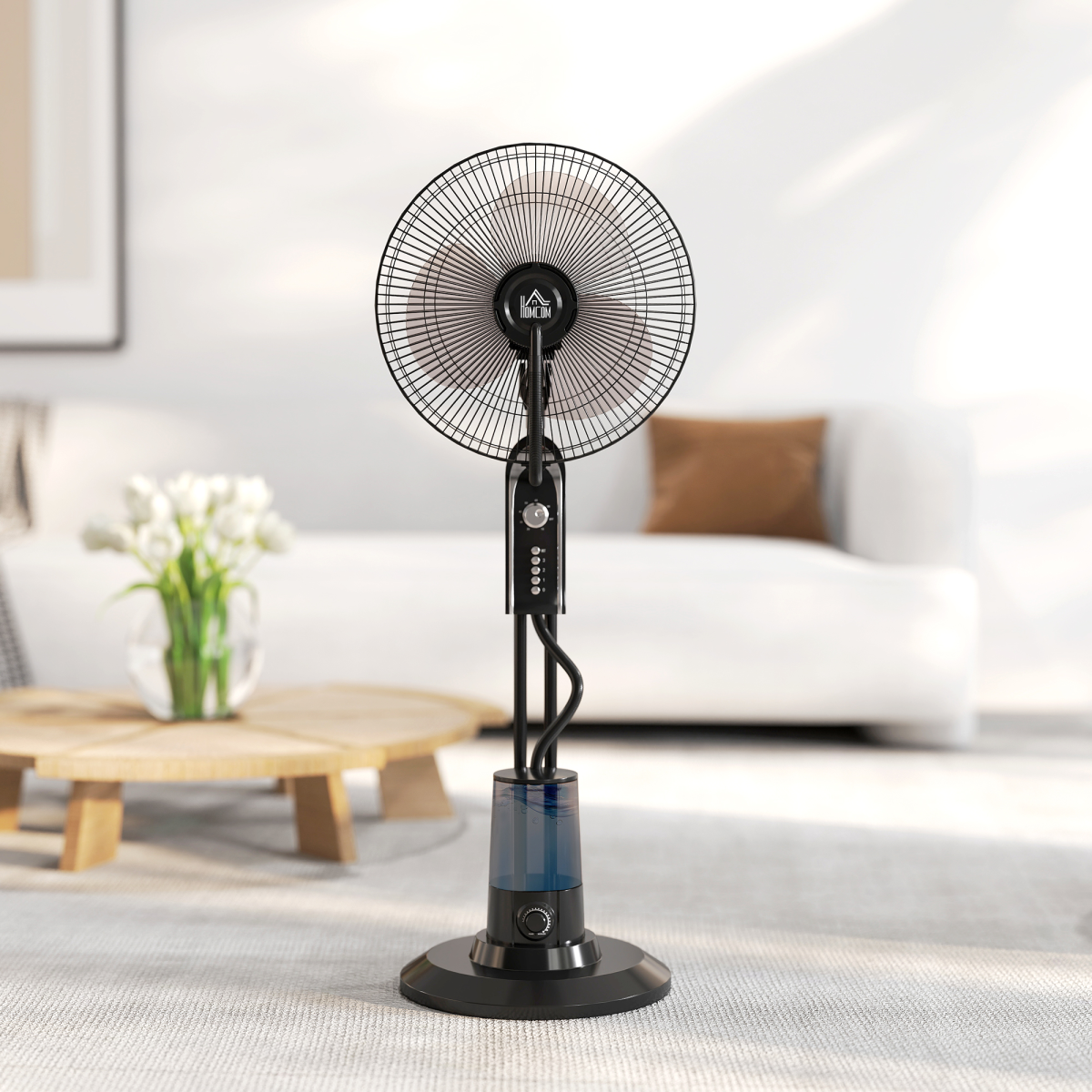 HOMCOM Spray Misting Fan, Pedestal Fan w/ Oscillation, Tilt, 4 Speeds
