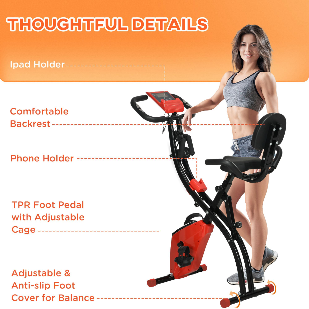 2-In-1 Upright Exercise Bike 8-Level Adjustable with Pulse Sensor Red