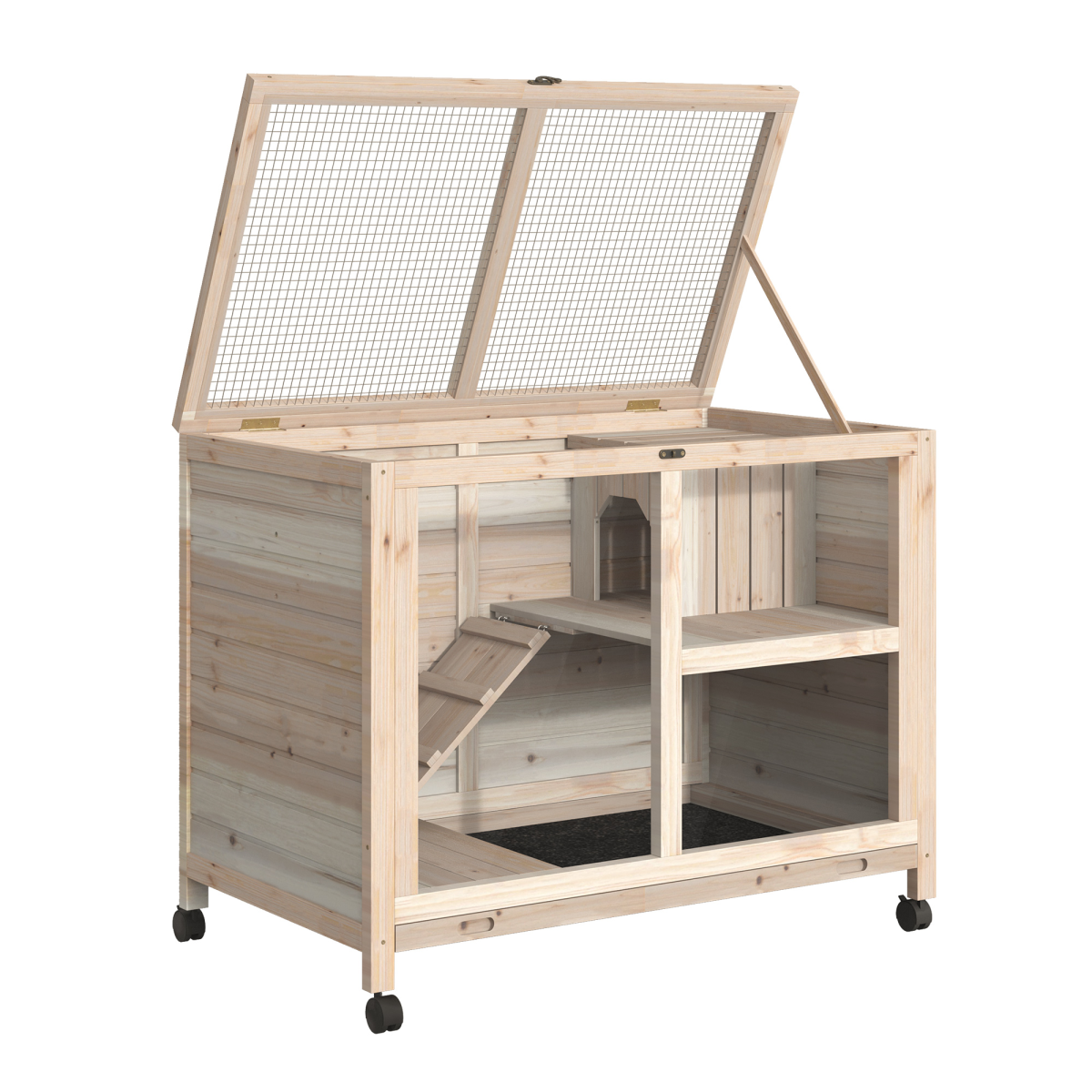 Indoor Rabbit Hutch Guinea Pig House Bunny Cage Openable Roof, Natural