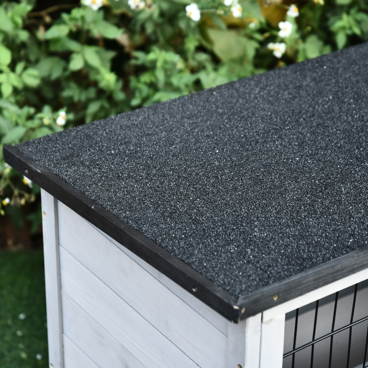 Rabbit Hutch and Run w/ Removable Tray Openable Top for Indoors & Outdoors Grey