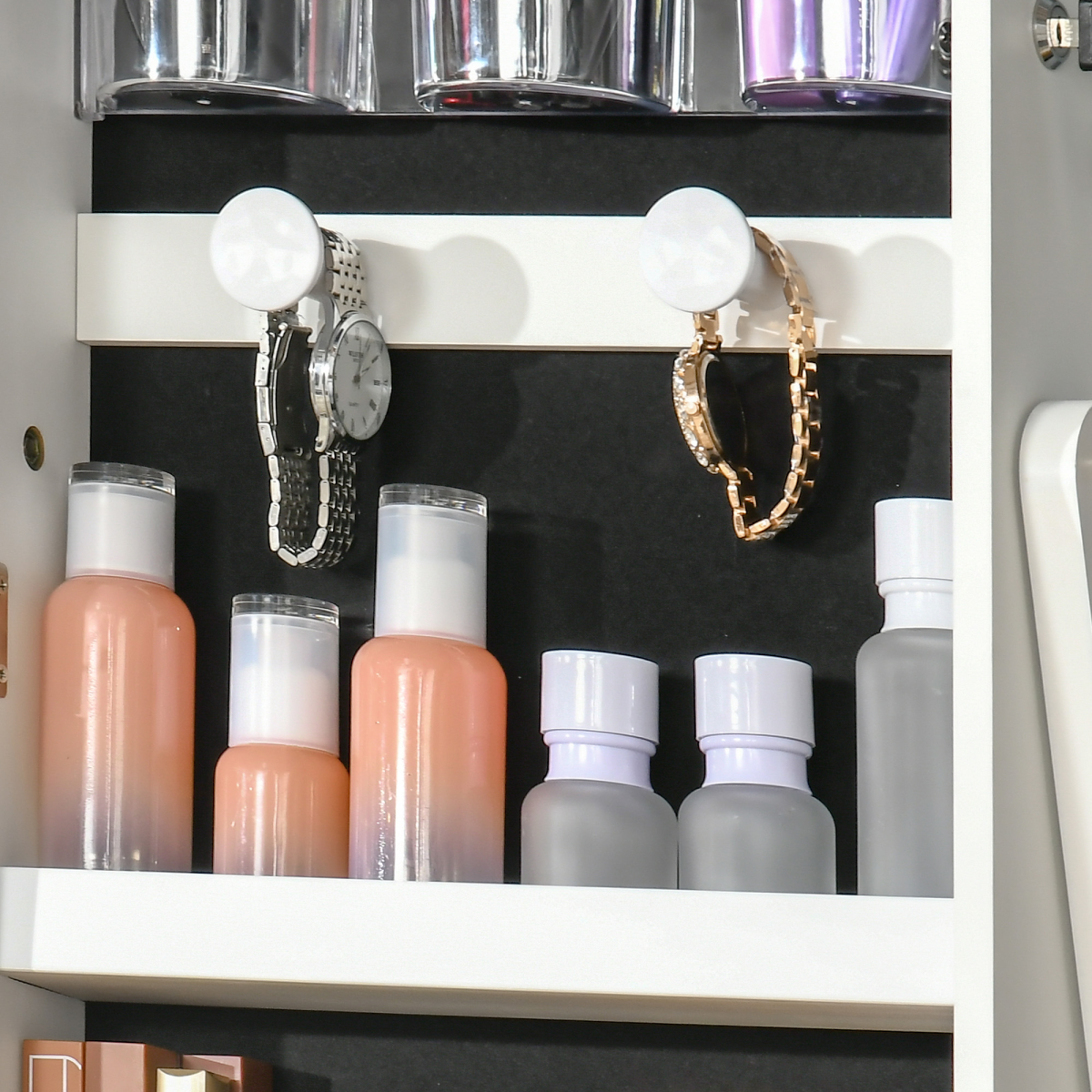 Mirrored Jewellery Cabinet LED Light Lockable Jewellery Armoire White