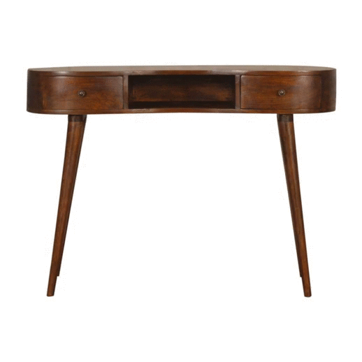 Artisan Furniture Solid Wood Chestnut Wave Writing Desk, 2 Drawers, 1 Shelf, Brown