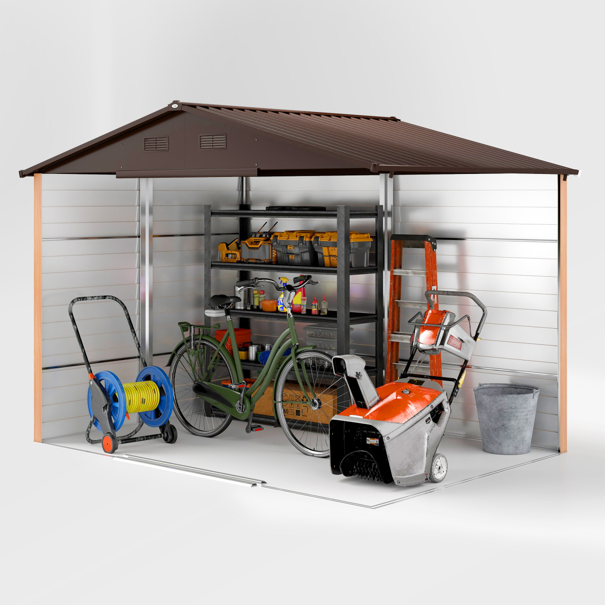 Outsunny 9.1x6.4ft Garden Shed, Tool Storage Sliding Door Wood Effect