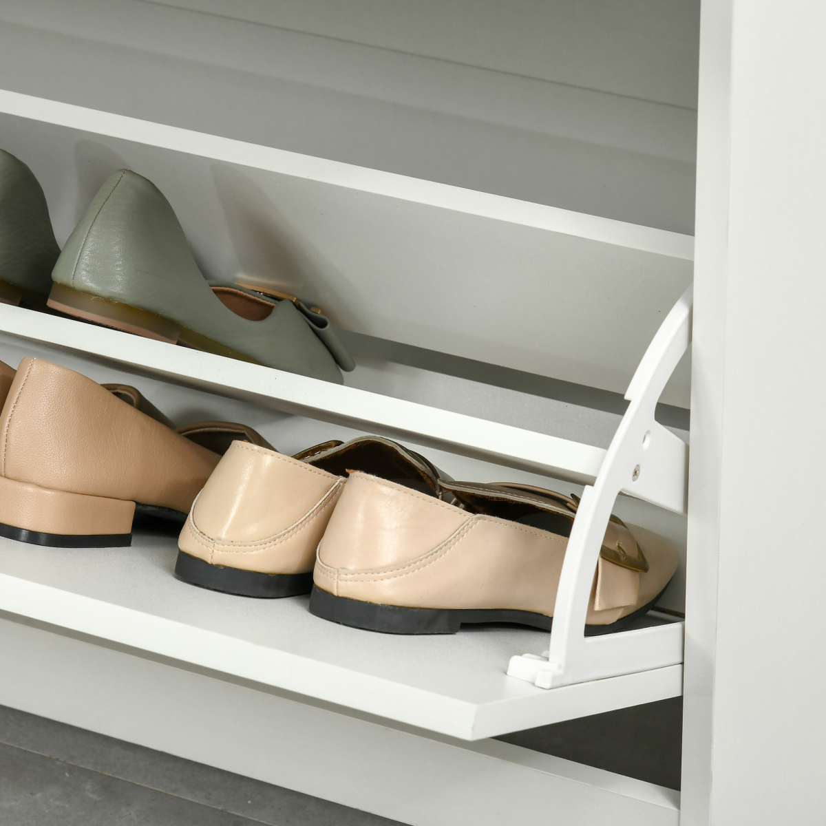 Tipping Shoe Cabinet Hall Organizer Flip Drawers for Entry 16 Pairs