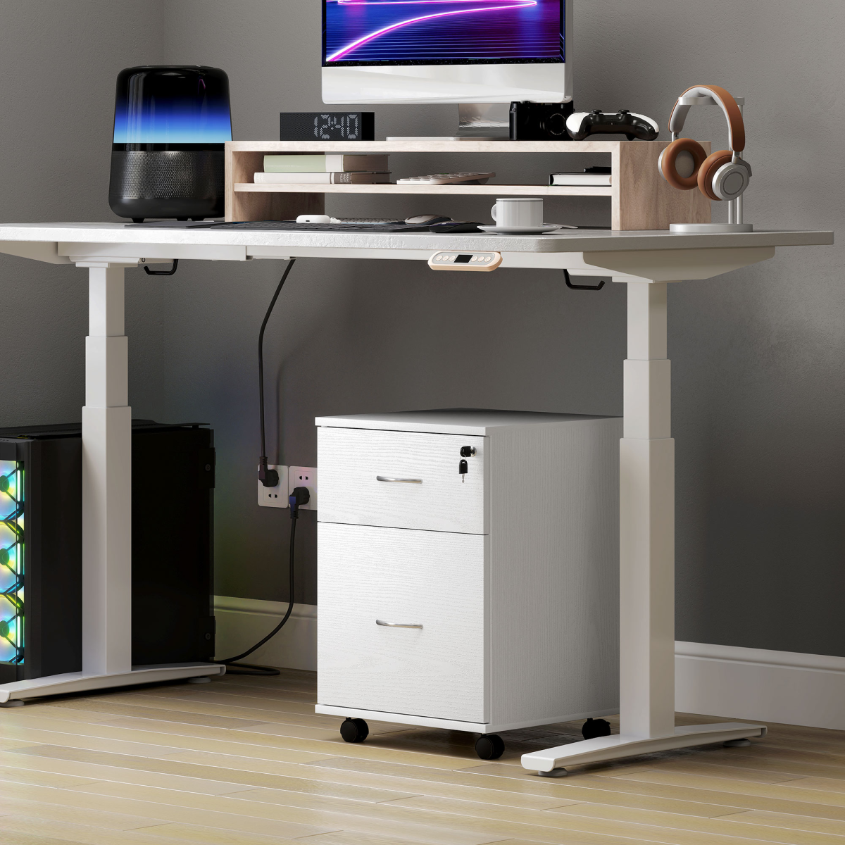 HOMCOM Pedestal Office Mobile Filing Cabinet 2 Drawer White