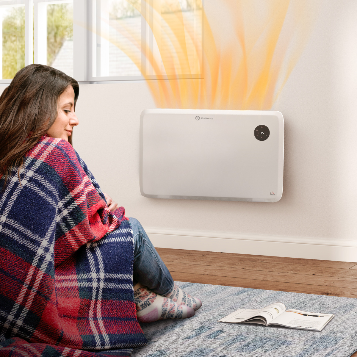 1200W Electric Convector Heater, Quiet Space Heater with LED Display, White