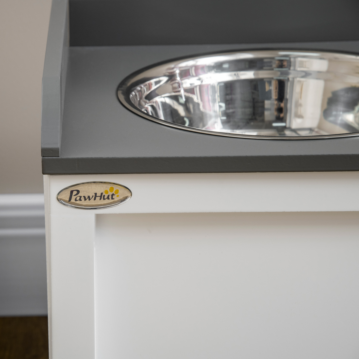 Elevated Dog Bowls w/ 21L Storage Drawer for Large Dogs and Cats - White