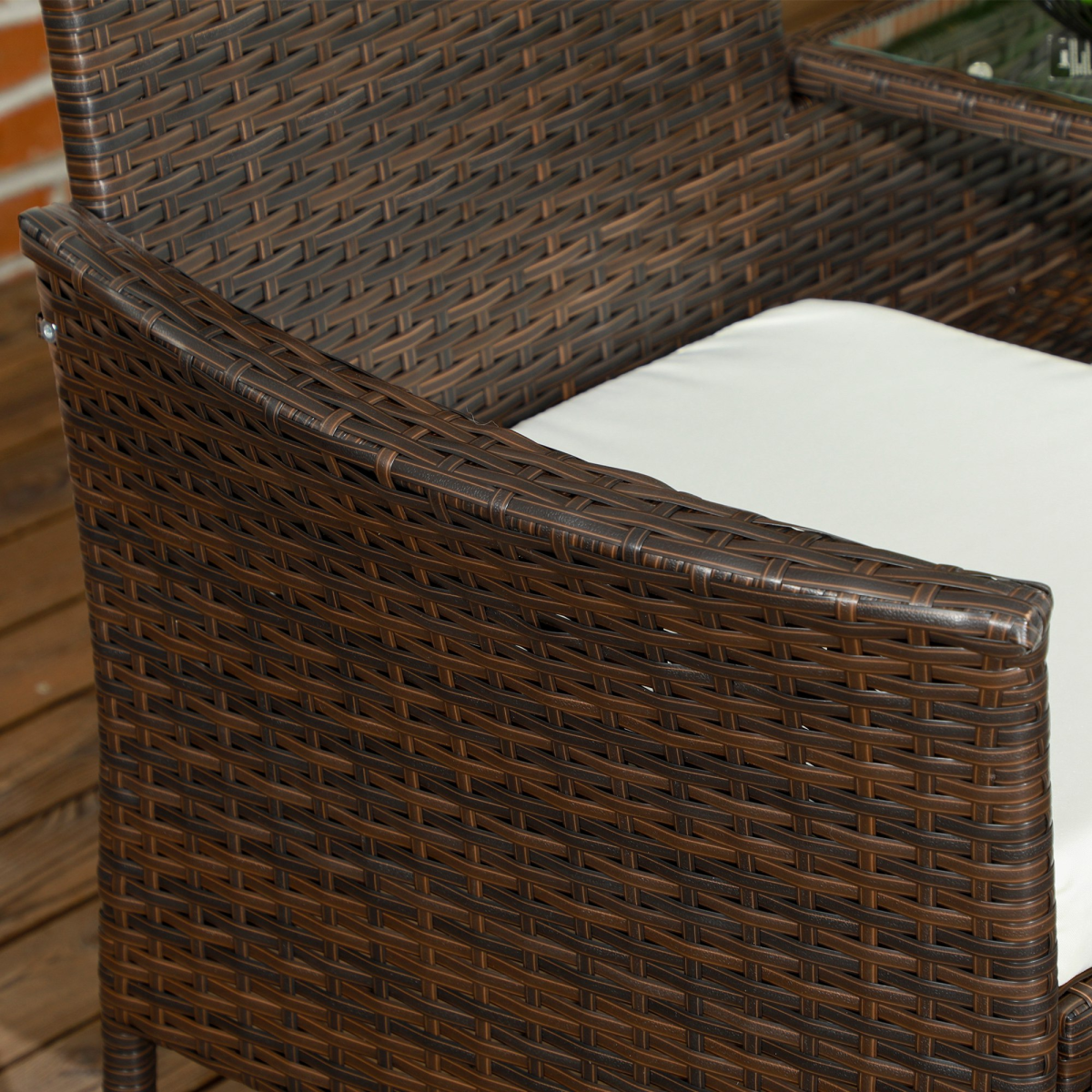 Outsunny 2 Seat Rattan Garden Bench with Padded Cushions, Brown/ Cream White