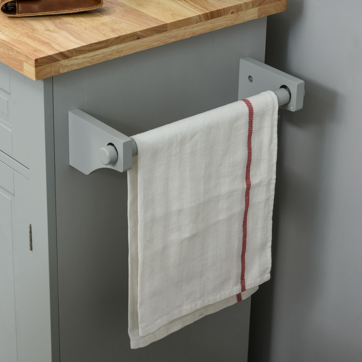 Rolling Kitchen Island Cart Rubber Wood Top, Spices, and Towel Rack