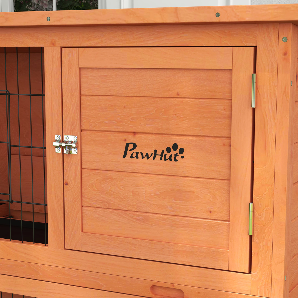 PawHut Wooden Rabbit Hutch Antiseptic Outdoor, for 1-2 Rabbits, Orange