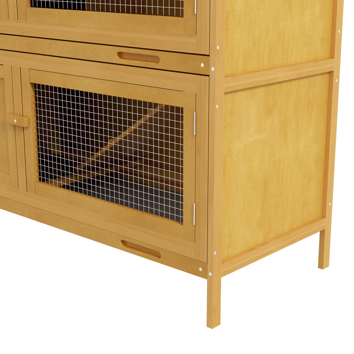 PawHut Double Decker Rabbit Hutch Bunny Cage Pet House Outdoor with Tray, Yellow